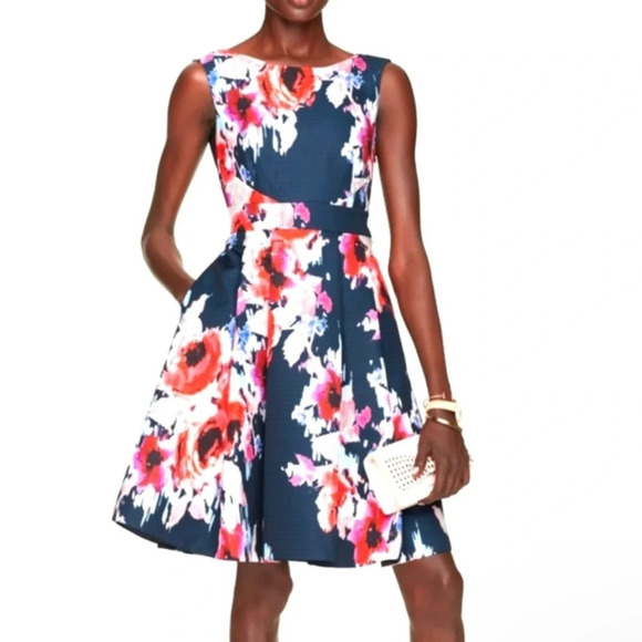 Kate Spade hazy floral navy red floral fit flare dress 33146 - Picture 6 of 15